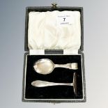 A silver two-piece Christening set in box. CONDITION REPORT: 36.7g gross.