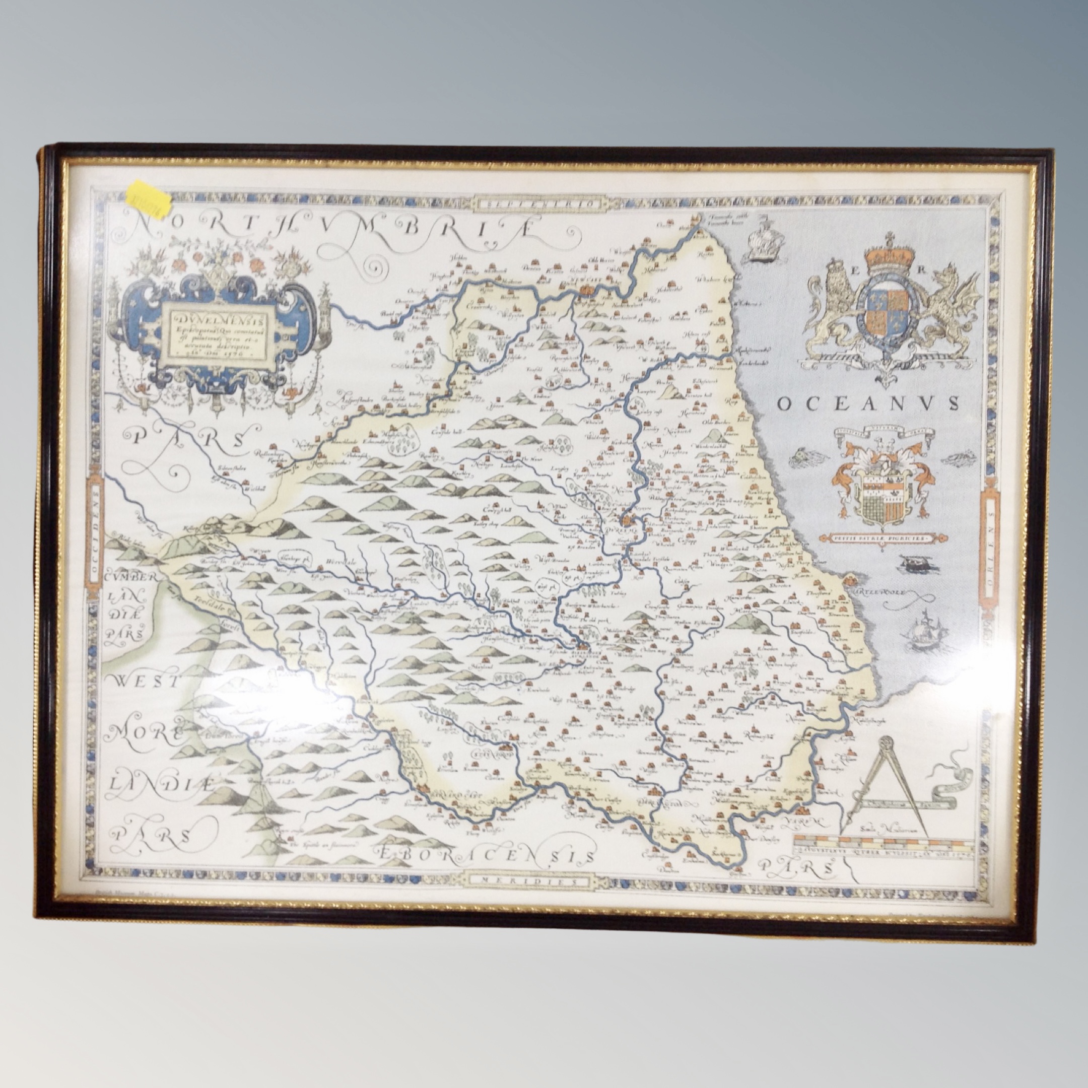 A map of Northumberland in a Hogarth frame,