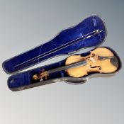 An early 20th century German violin with two-piece 14" back, in case labelled W. E.