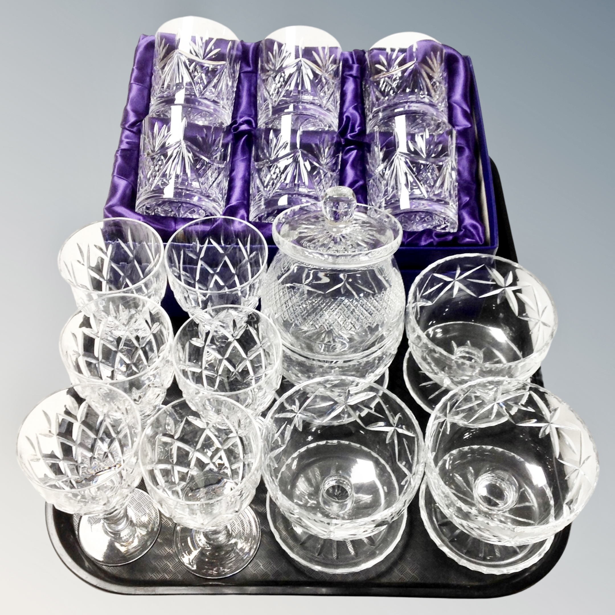 A set of six Edinburgh crystal tumblers together with a further set of wine glasses,