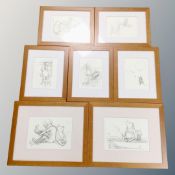 Seven Whinney the Pooh nursery prints in frames