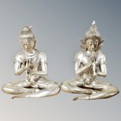 A pair of Thai white metal figures - Flute players