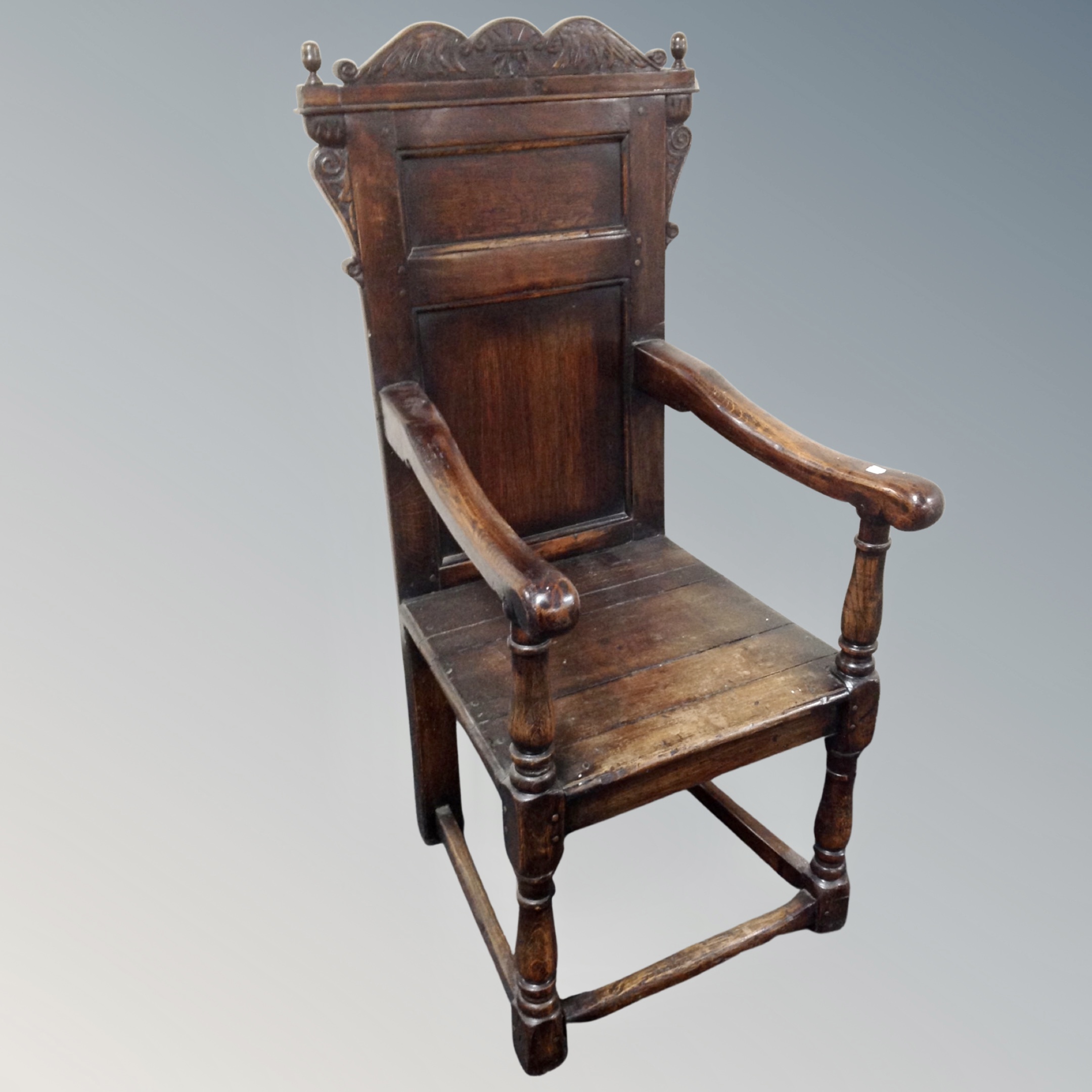 A 19th century joined oak Wainscot style armchair
