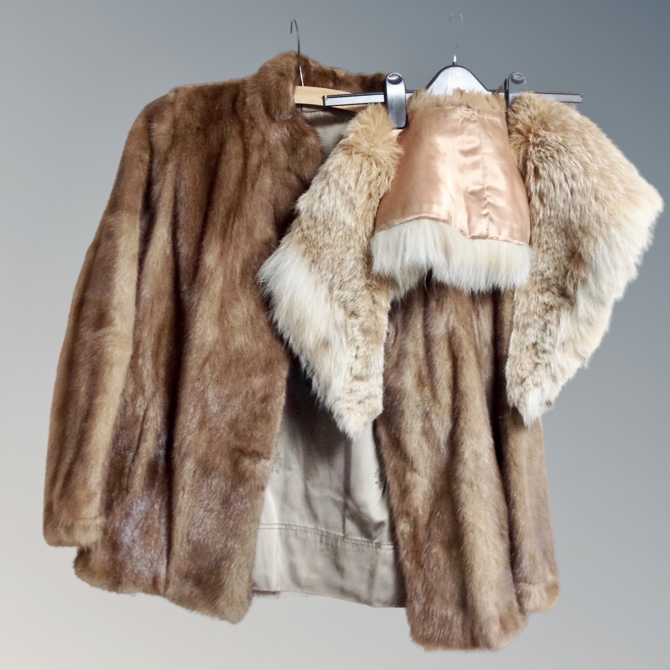 A mink fur coat together with a further fur wrap and Gentleman's Erico Gorleni coat size XL