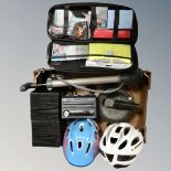 A car cleaning kit together with a Panasonic micro hifi, cycle helmet, pump,