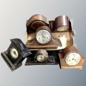 A box of six assorted 19th century and later mantel clocks (Af)
