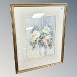 Penny Ward : Still life with Mixed Flowersin a Vase, watercolour, signed, 34 cm x 24 cm, framed.