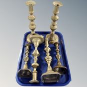 Three pairs of 19th century brass candlesticks
