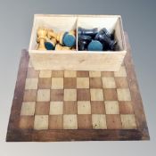 A chess set and handmade board