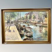 Ernest Ludrig : boats on a canal, oil on canvas,