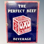 A 20th century enamelled advertising sign, The Perfect Beef OXO Cube Beverage.