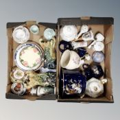 Two boxes of assorted ceramics, Chinese and Oriental wares, cabinet plates,