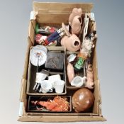 A box of mid 20th century doll (af), dolls part china tea service,