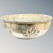 A foreign silver bowl, diameter 12.5cm. CONDITION REPORT: Stamped silver to base.