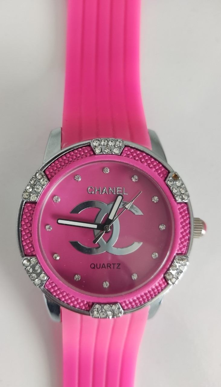 Quartz watch with pink face and silver bling. - Image 2 of 3