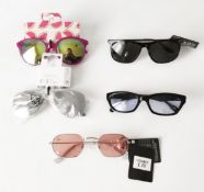 A collection of designer sunglasses.