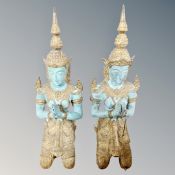 A pair of Thai gilded metal patinated figures - Temple Guardians