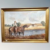 Danish school : horses by lake, oil on canvas,