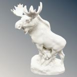 A USSR Lomonosov porcelain figure of a moose, height 35cm.