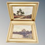Two antique oil on canvas paintings - Pheasant on pathway and Swans on river, both parts framed.