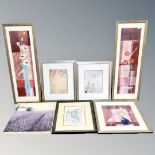 Six contemporary framed prints together with a wall canvas