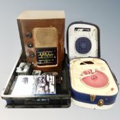 A mid century French Teppaz portable electric record player together with further box of valve