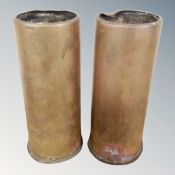 A pair of trench art ammunition shells, height 18 cm.