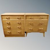 A mid century G-plan E Gomme oak three drawer chest with matching four drawer chest