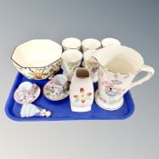 A tray of assorted ceramics to include Royal Doulton figure A Victorian Lady,