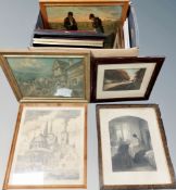 A box of continental pictures and prints (Qty)