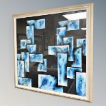 Brian Foggett (Contemporary) : Abstract blue shapes, oil on paper, 68 cm x 69 cm, framed.