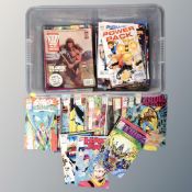 A crate of late 20th century 2000 AD comics, QC comics, Halo Jones, DC comics,