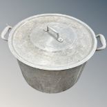A large aluminium cooking pot with lid, width 53.5 cm.