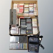 Two crates of CD's and audio cassettes together with a Casio FR-620 TER electric calculator with