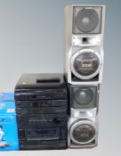 A Sony hifi system with speakers and remote