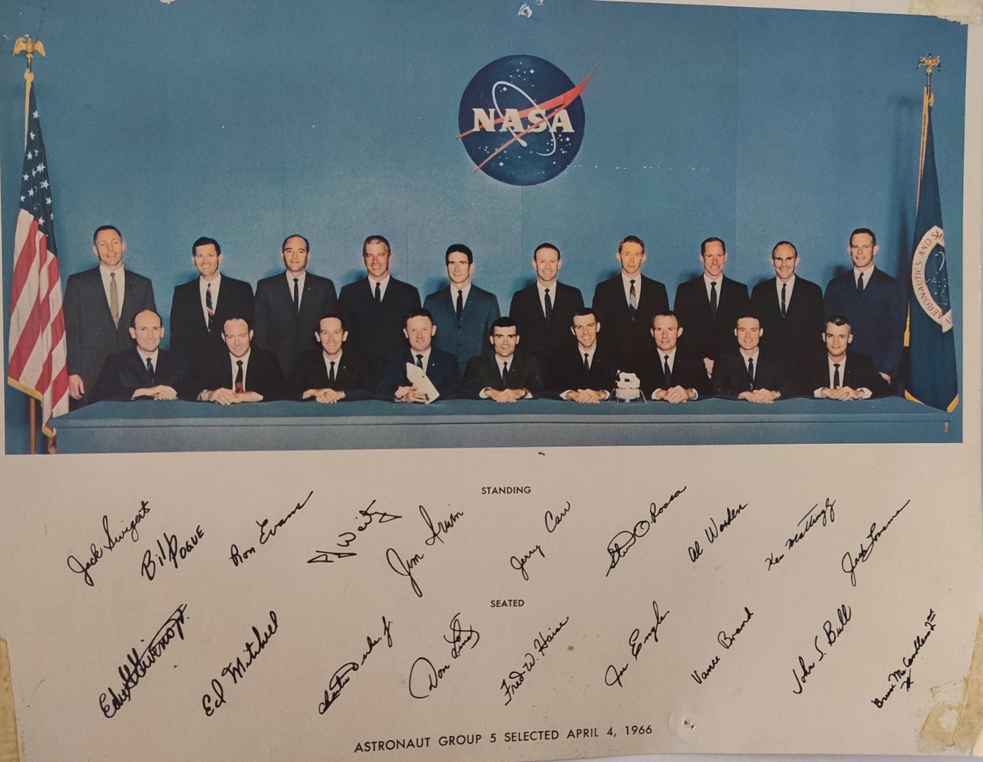 A Vintage Official NASA 1966 lithograph of the selected group of astronauts choosen for training