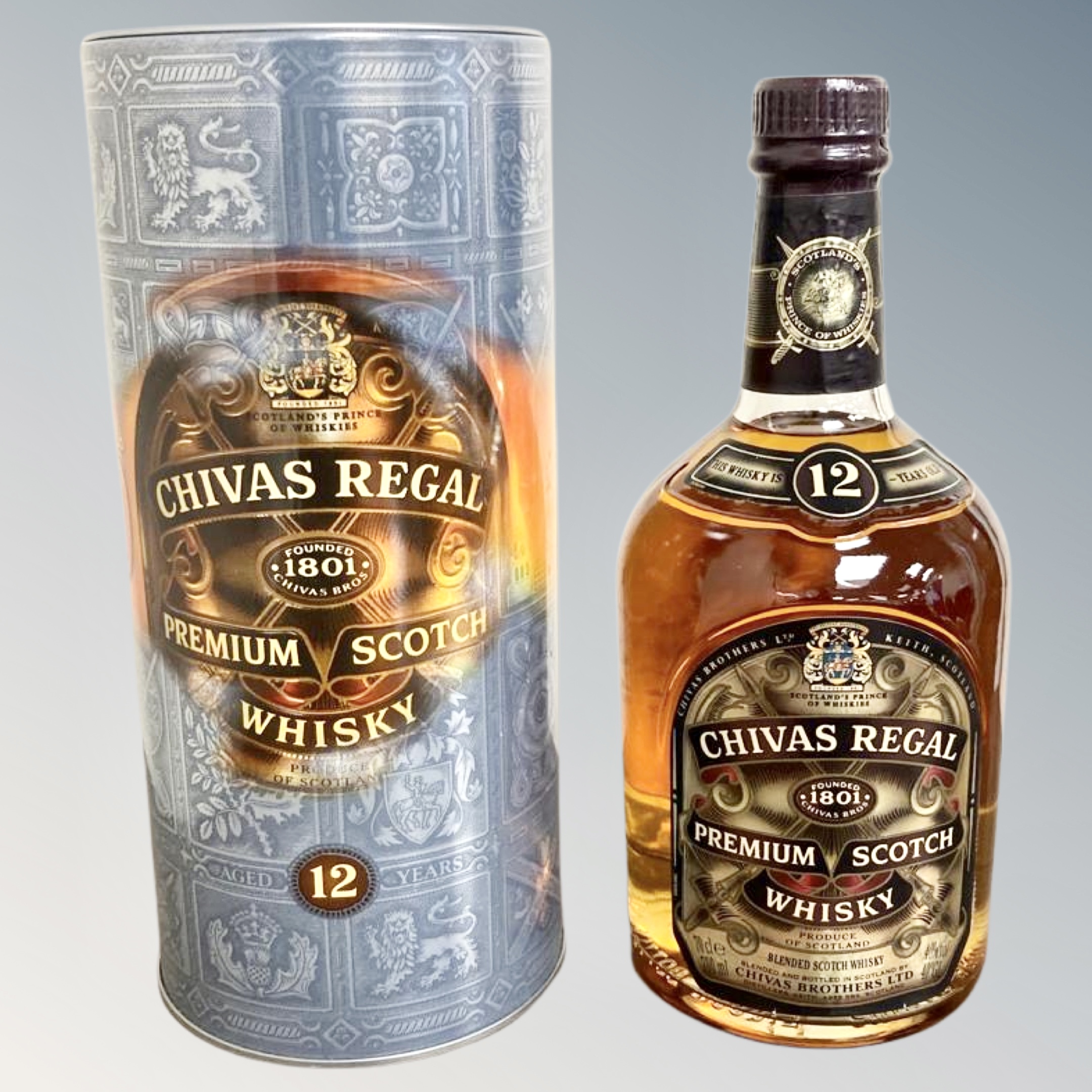 Chivas Regal Premium Scotch aged 12 years, 700ml, in retail tin.