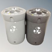 Two plastic cup recycling bins