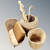 Eight assorted wicker baskets,