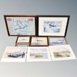 Six framed aviation prints and jigsaws together with two further unframed prints (8)