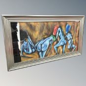 Brian Foggett (Contemporary) : Four female nudes, oil on canvas, 99 cm x 48 cm, framed.
