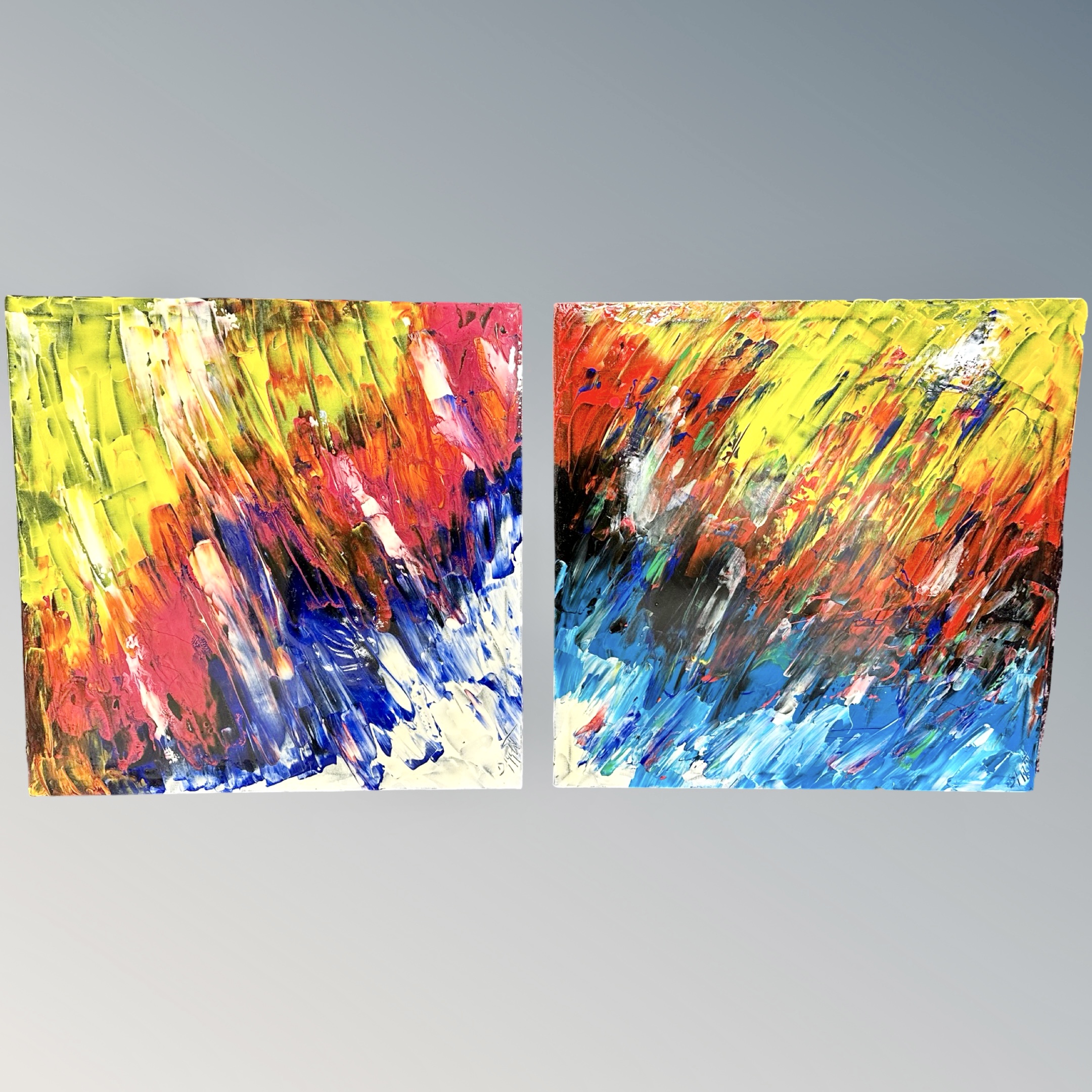 Brian Foggett (Contemporary) : Two unframed abstract studies, each 57 cm x 57 cm.