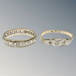 An early 20th century yellow gold diamond ring together with a 9ct gold and silver band ring,