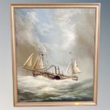 Paul Wintrip, Paddle steamer in rough seas, oil on board,