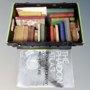 A large volume : The Phaidon Atlas, together with a crate containing 20th century books,