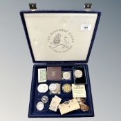 A coin box containing Victorian and later coins, silver £1 and £2 coins,