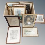 A box of continental pictures and prints (Qty)