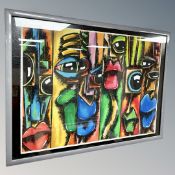 Brian Foggett (Contemporary) : Abstract faces, oil on paper, 76 cm x 56 cm, framed.