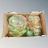 A box of 1930's coloured glass ware,