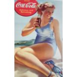 Coca Cola poster of a young 1950's girl drinking a bottle of Coca Cola as well as two 1992 Olympics